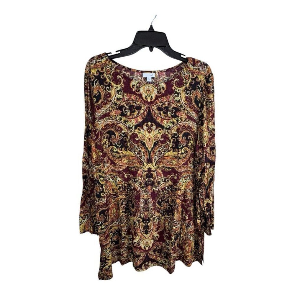 J. Jill Paisley Tunic Top in Burgundy, Black, Gold